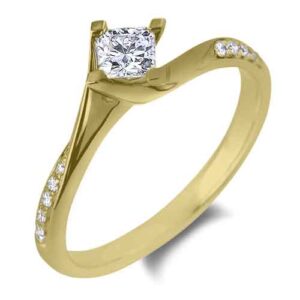 Canadian Diamond Dainty Engagement Ring with Accents In 14K Yellow Gold