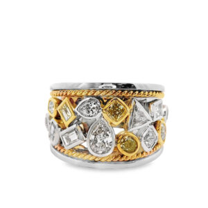 De Beers Forevermark and Canadian Diamond Mosaic Bezel Set Wide Anniversary Ring in 18K Gold