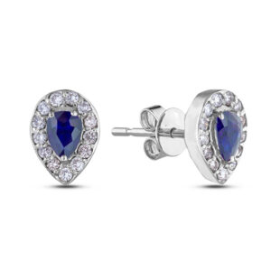 Australian Sapphire and Canadian Diamond Halo Stud Earrings in White Gold