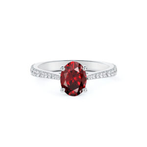Oval Garnet and De Beers Forevermark Diamond Accent Ring in 14K White Gold
