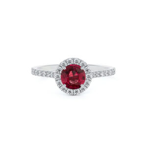 Thai Ruby and De Beers Forevermark Diamond Classic Halo Ring in 14K White Gold