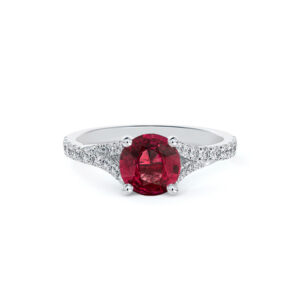Ruby and De Beers Forevermark Diamond Split Ring in 14K White Gold
