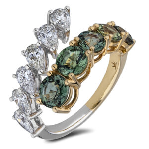 Madagascar Non Heated Green Sapphire and De Beers Forevermark Diamond Mosaic Bypass Open Ring in 18K Gold