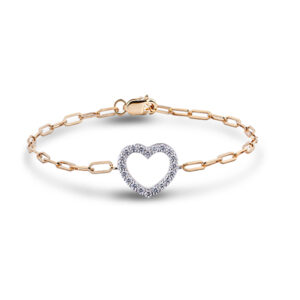 Open Heart Canadian Diamond Bracelet with Paperclip Chain in Gold