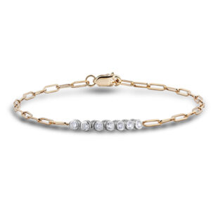 Bubble Bezel Set Canadian Diamond Paperclip Chain Bracelet in Yellow and White Gold