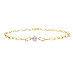 Canadian Diamond Bezel Set Paperclip Bracelet In Yellow and White Gold