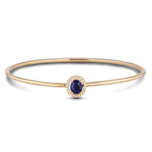 Brazilian Sapphire and Canadian Diamond Halo Bangle in Yellow Gold