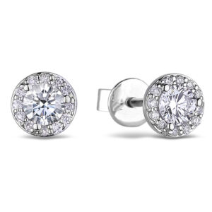 Canadian Diamond Halo Round Brilliant Stud Earrings in White Gold