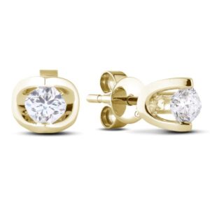 Tension Set Solitaire Canadian Diamond Stud Earrings in Yellow Gold