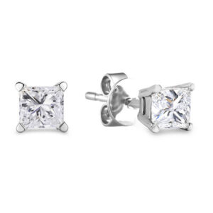 Princess Cut De Beers Forevermark Diamond Solitaire Stud Earrings in 18K White Gold