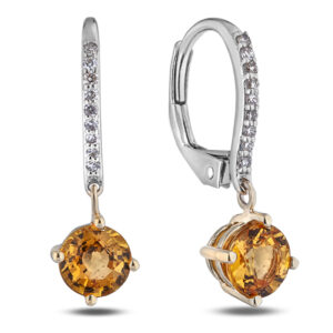 Canadian Diamond and Yellow Sapphire Dangle Earrings in White and Yellow Gold