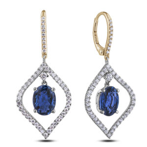 Sapphire and Canadian Diamond Dangl Earrings In White And Yellow Gold