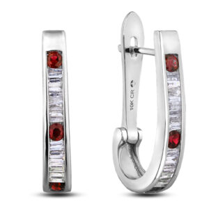 Ruby and Canadian Diamond Hoop Earrings In White Gold