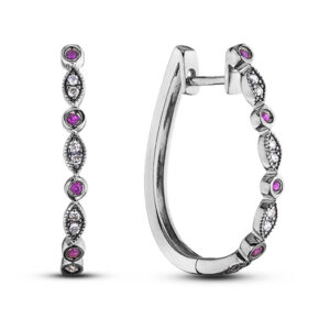 0.08 Carat TW Ruby and Diamond Dainty Hoop Earrings in White Gold
