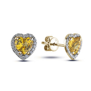 Yellow Sapphire and Canadian Diamond Halo Heart Stud Earrings In Yellow Gold