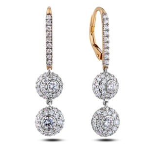 Bezel Setting De Beers Forevermark Diamond Halo Dangle Earrings in 18K White and Yellow Gold