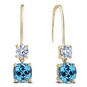 De Beers Forevermark Diamond and Aquamarine Drop Earrings in 18K Yellow Gold