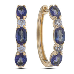Australian Sapphire and Canadian Diamond Oval Hoop Earrings In Yellow Gold