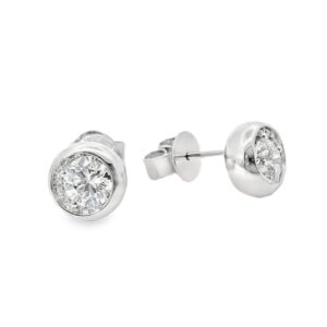 De Beers Forevermark Diamond Bezel Set Stud Earrings in 18K White Gold 1.08 Carat TW