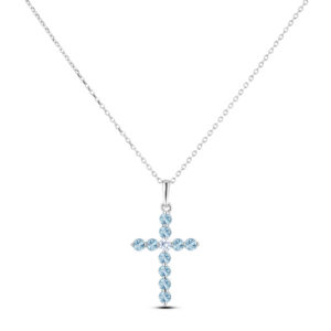 Aquamarine and Canadian Diamond Cross Pendant In White Gold