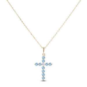 Aquamarine and Canadian Diamond Cross Pendant In Yellow Gold