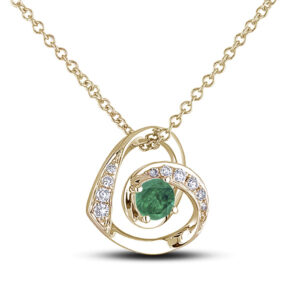 Emerald and Half Halo Canadian Diamond Heart Pendant In Yellow Gold