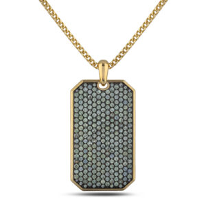 Men's Green Sapphire Dog Tag Pendant in 18K Yellow Gold
