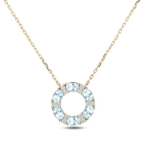 Aquamarine and Canadian Diamond Circle Pendant in Yellow Gold