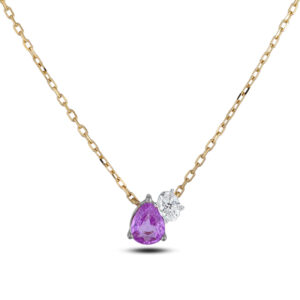 Oval Cut De Beers Forevermark Diamond and Pink Sapphire Necklace in 18K Gold