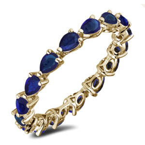 Pear Shape Sapphire Eternity Anniversary Ring in 14K Yellow Gold