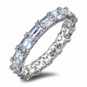 Emerald Cut De Beers Forevermark Eternity Diamond Wedding Band Ring in 18K White Gold