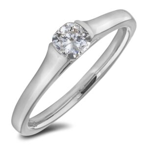 Cushion Cut De Beers Forevermark Diamond Solitaire Engagement Ring in 18K White Gold