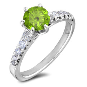 1.00 Carat Peridot and Diamond Ring in 14K White Gold