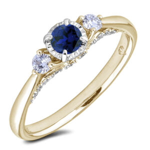 Sapphire and Canadian Diamond Miracle Setting 3-Stone Ring in Yellow Gold