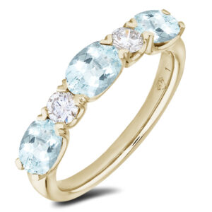 Canadian Diamond and Aquamarine 5 Stones Anniversary Ring In Yellow Gold