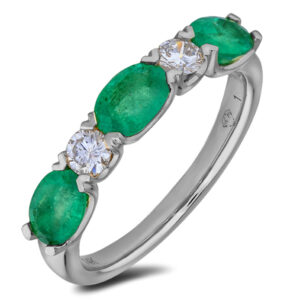 Emerald and Canadian Diamond 5 Stones Anniversary Ring In White Gold