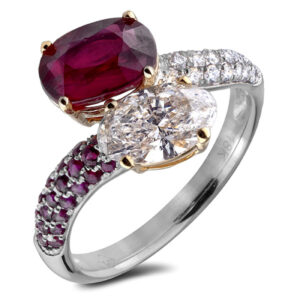 Ruby And 1.00 Carat Canadian Diamond You and Me Ring In 18K Gold