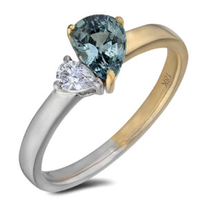 Non Heated Green Sapphire and De Beers Forevermark Diamond Ring in 18K Gold