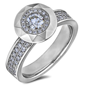 Internally Flawless De Beers Forevermark Diamond Halo Bezel Set Engagement Ring in 18K White Gold