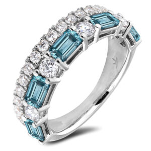 Aquamarine and Canadian Diamond Double Row Anniversary Ring in White Gold