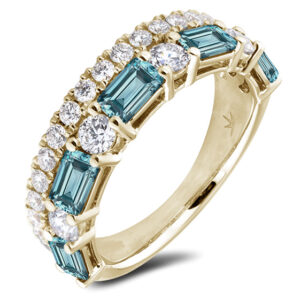 Aquamarine and Canadian Diamond Double Row Anniversary Ring in Yellow Gold