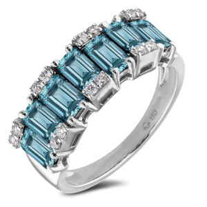 Aquamarine and Canadian Diamond Anniversary Ring in White Gold