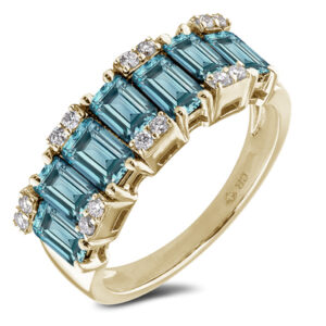 Aquamarine and Canadian Diamond Anniversary Ring in Yellow Gold