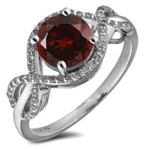 Garnet and Canadian Diamond Halo Twist Ring in White Gold