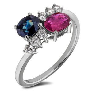 Sapphire and Ruby You and Me Ring With Canadian Diamond Accents In White Gold