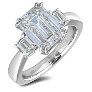 Emerald Cut Canadian Polar Bear and De Beers Forevermark Diamond Three Stone Ring in Platinum