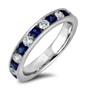 Sapphire and Diamond Anniversary Ring in White Gold