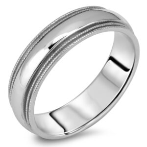 His & Her’s 6mm Brushed Inlay Wedding Band Ring In White Gold