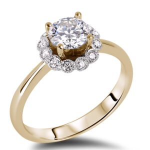 Canadian Diamond Floral Halo Engagement Ring in Yellow Gold