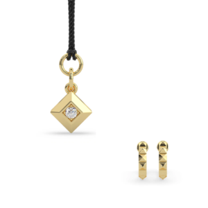 Lands Collection Canadian Diamond Earth Pendant and Hoop Earring Set | Origin in Yellow Gold and Black Silk